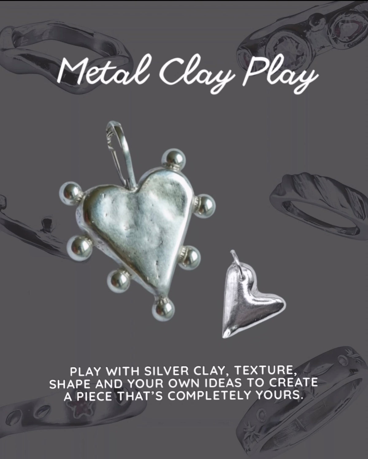 Fine silver metal clay jewellery designs created for the Wild Things Metal Clay Play workshop in Lincoln