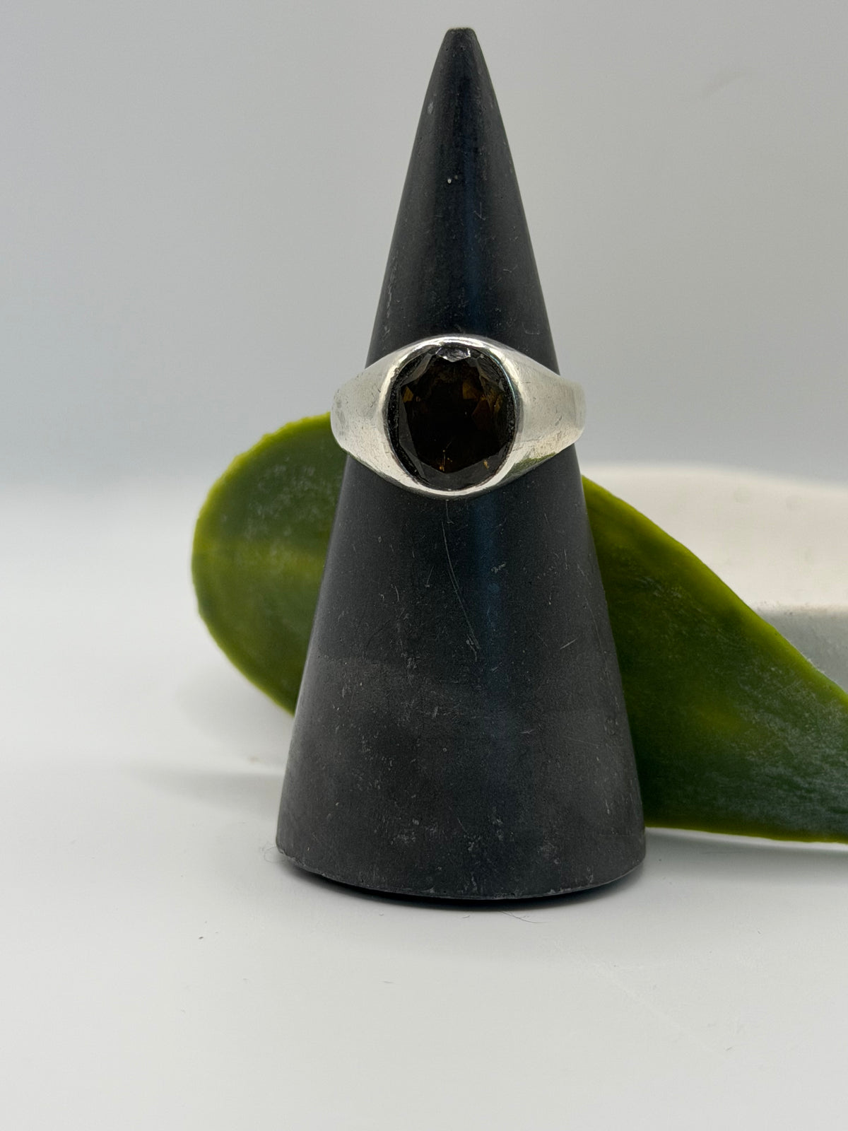 One-of-a-kind smoky quartz signet ring from the Stone + Silver collection by Wild One Jewellery, featuring a translucent smoky brown gemstone set in a sterling silver signet setting.