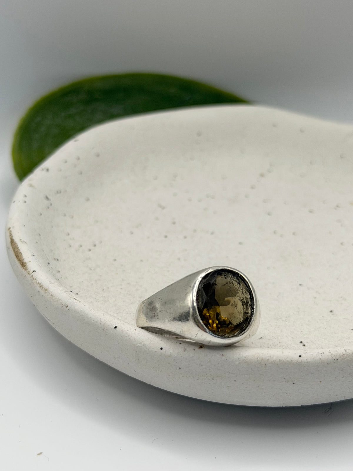 One-of-a-kind smoky quartz signet ring from the Stone + Silver collection by Wild One Jewellery, featuring a translucent smoky brown gemstone set in a sterling silver signet setting.